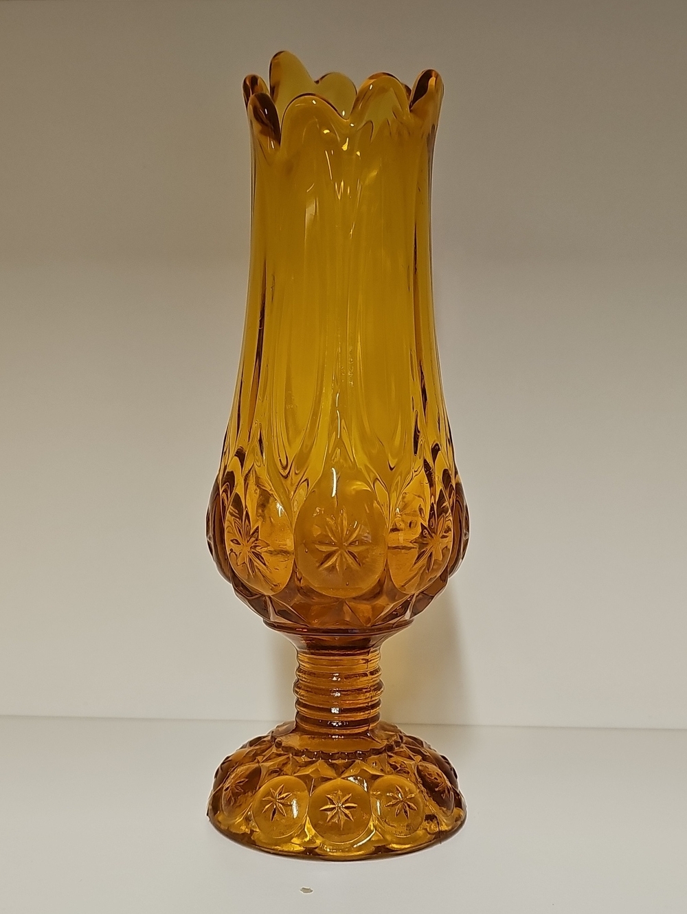 Vintage MCM Kanawha Swung Amber Glass Pedestal Vase